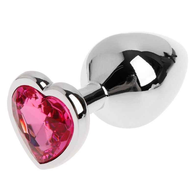 Plug Anal Metal Corazón Strass Rosa Talla L