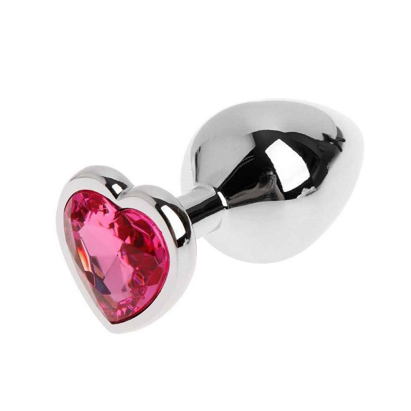 Plug Anal Metal Corazón Strass Rosa Talla M