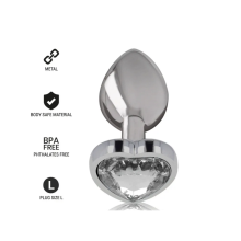 Plug Anal Metal Corazón Transparente Talla L