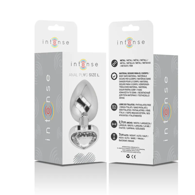 Plug Anal Metal Corazón Transparente Talla L