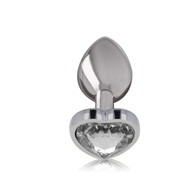 Plug Anal Metal Corazón Transparente Talla L