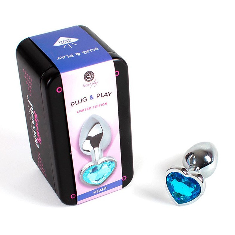 Plug Anal Metal Strass Corazón Azul Caja Talla S