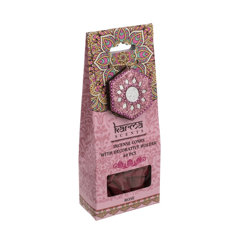 Set 40 Conos De Incienso Y Soporte Decorativo Karma Rosas