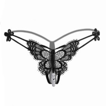 Tanga abierto 2201 Mariposa De Encaje Y Perlas Negro