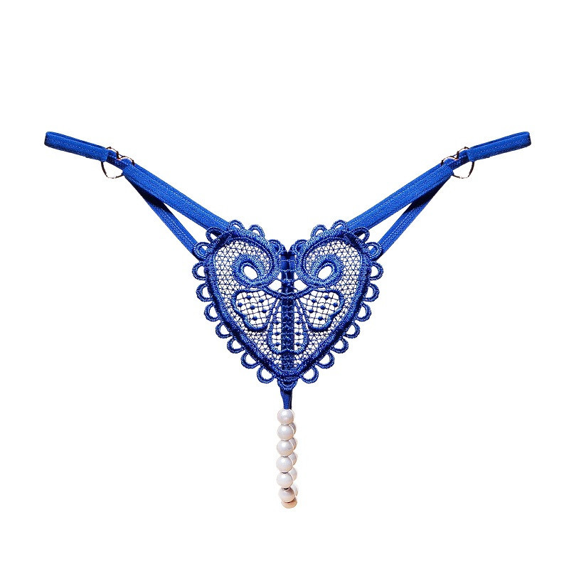 Tanga Encaje Corazón Perlas Azul 2253