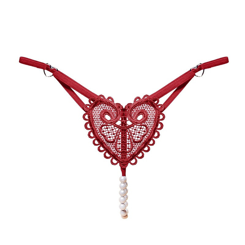 Tanga Encaje Corazón Perlas Burdeos 2253