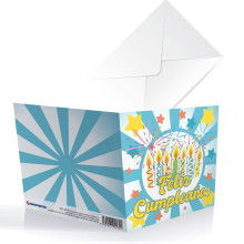 Tarjeta Cuadrada Feliz Cumpleaños Velas Y Estrellas