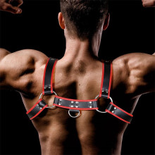 Arnés Ajustable Masculino BDSM Line Odiseo Negro y Rojo
