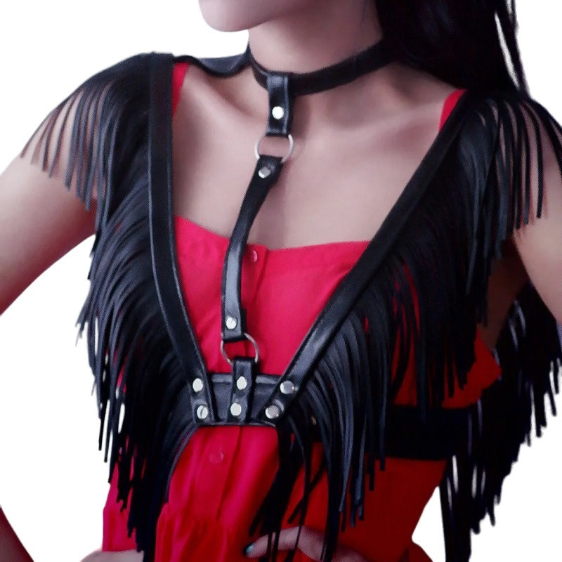 Arnés BDSM Polipiel Pecho Y Hombros Con Flecos 62044