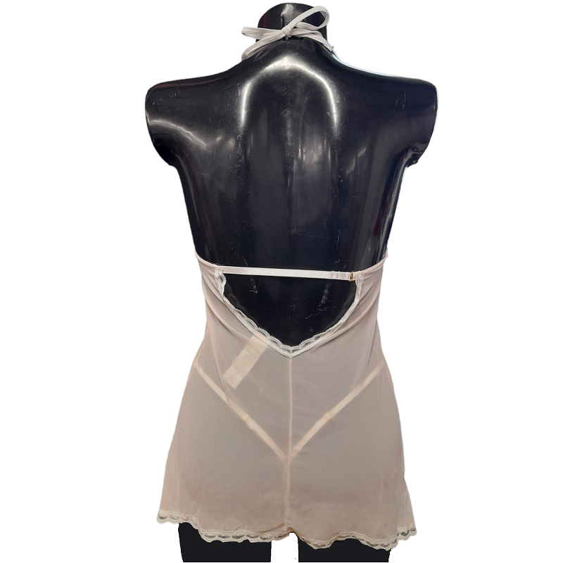 Babydoll y Tanga Baci Rosa y Blanco 3068 Tanga