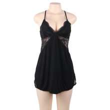Babydoll Queen Lingerie Negro R80734 Tirantes Cruzados Espalda