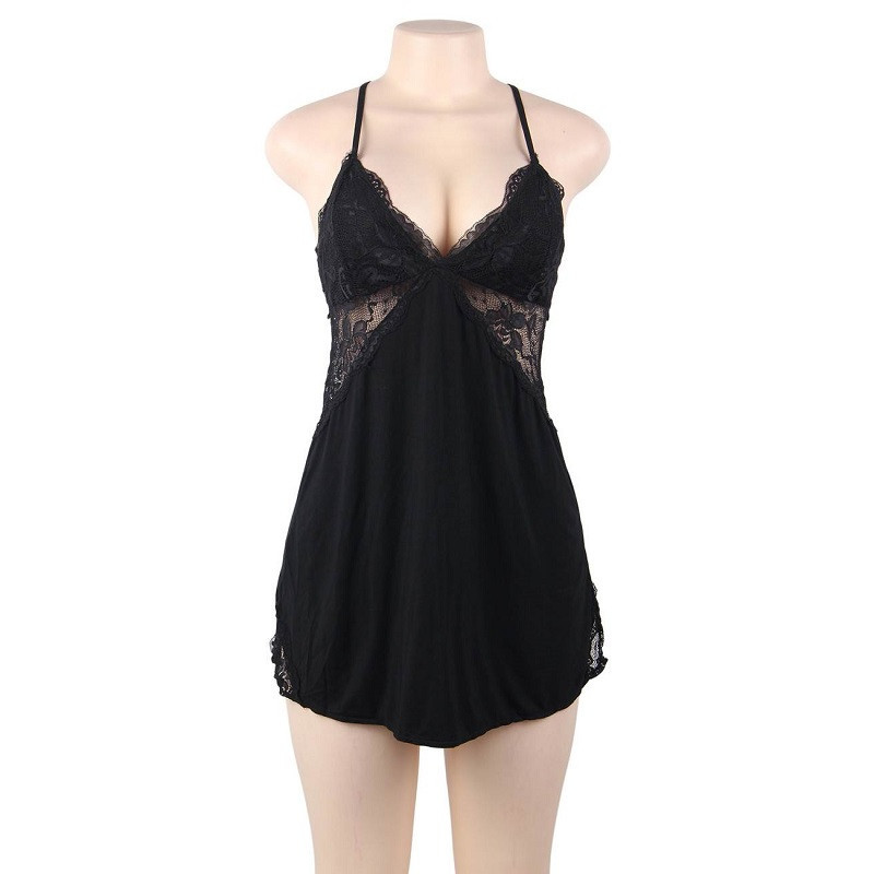 Babydoll Queen Lingerie Negro R80734 Tirantes Cruzados Espalda