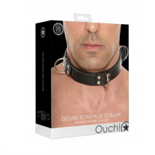 Collar Ouch Deluxe Bondage Negro 3 Anillas