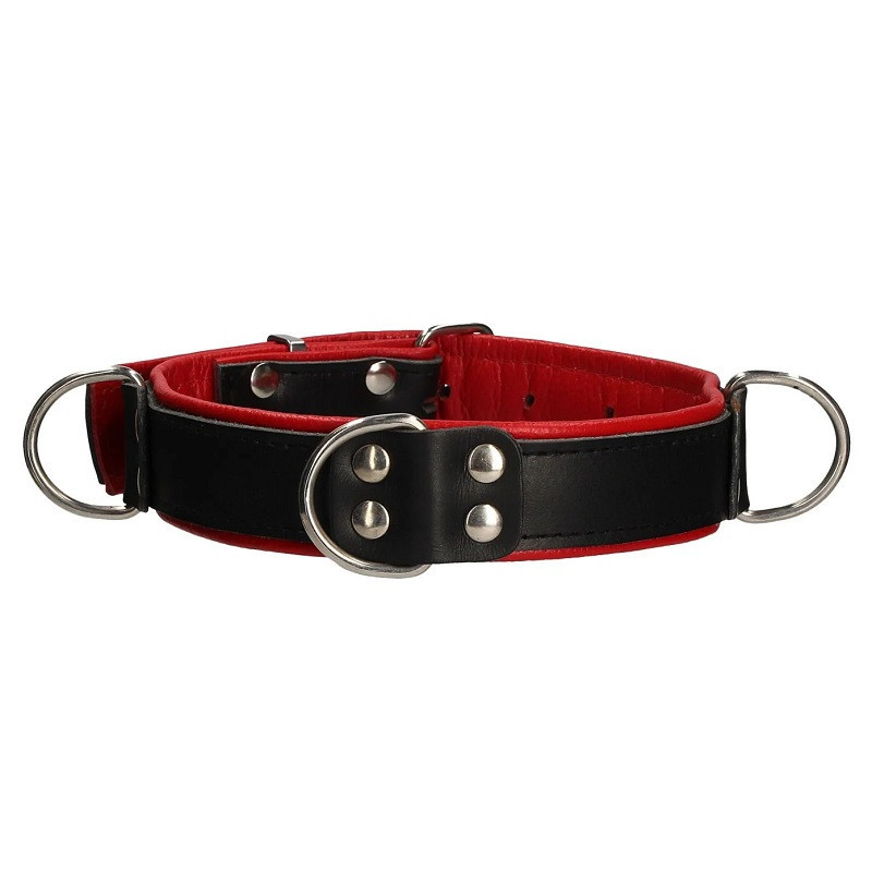 Collar Ouch Deluxe Bondage Negro/Rojo 3 Anillas