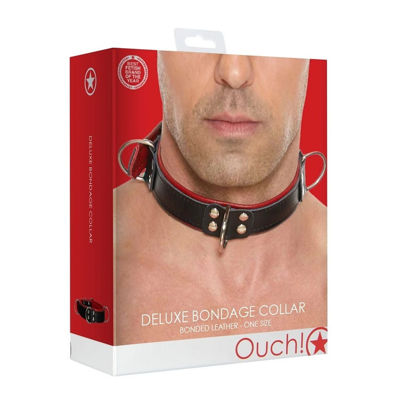 Collar Ouch Deluxe Bondage Negro/Rojo 3 Anillas