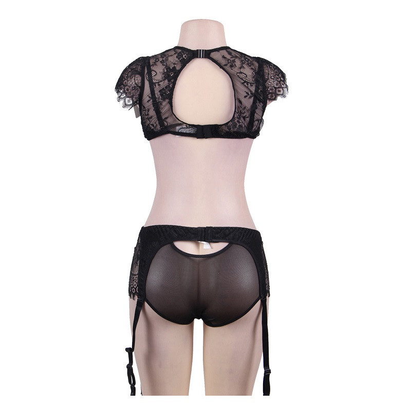 Conjunto 2 Piezas Queen Lingerie Negro R80312P Con Liguero