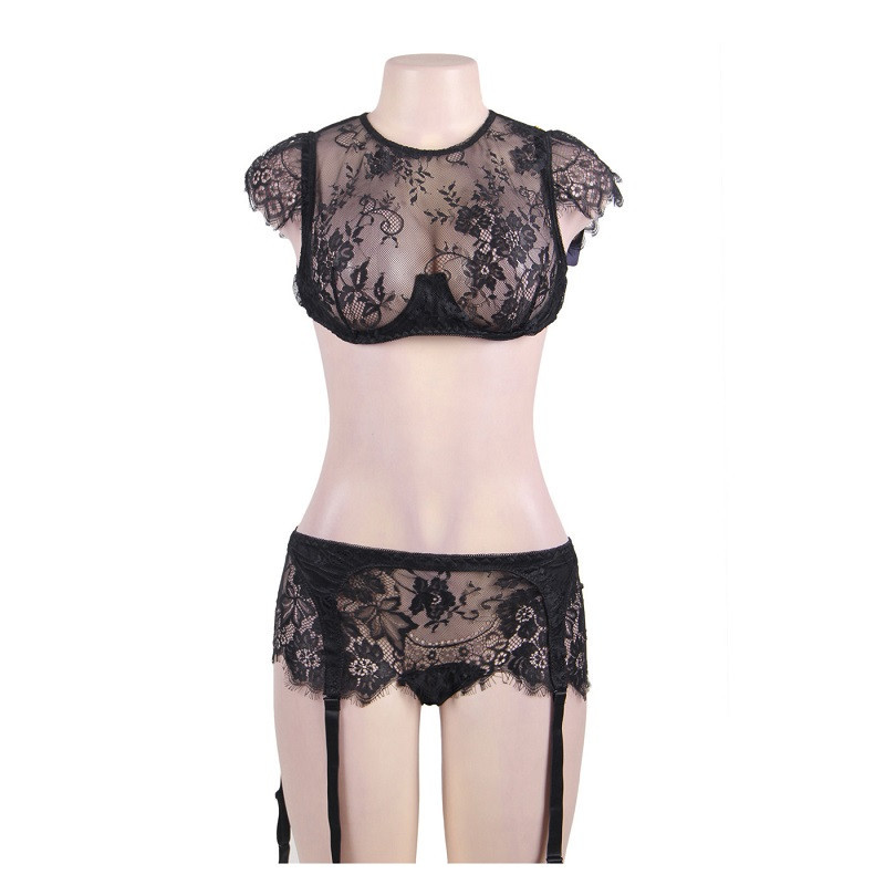 Conjunto 2 Piezas Queen Lingerie Negro R80312P Con Liguero