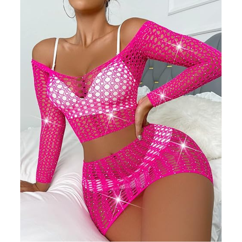 Conjunto elástico 2 Piezas Red Brillos Rosa 7783