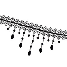 Gargantilla De Encaje Negra Con Abalorios Colgantes