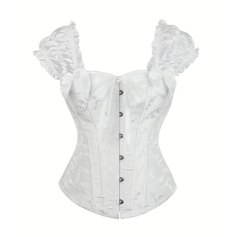 Corset y Tanga Blanco Brocado Varillas