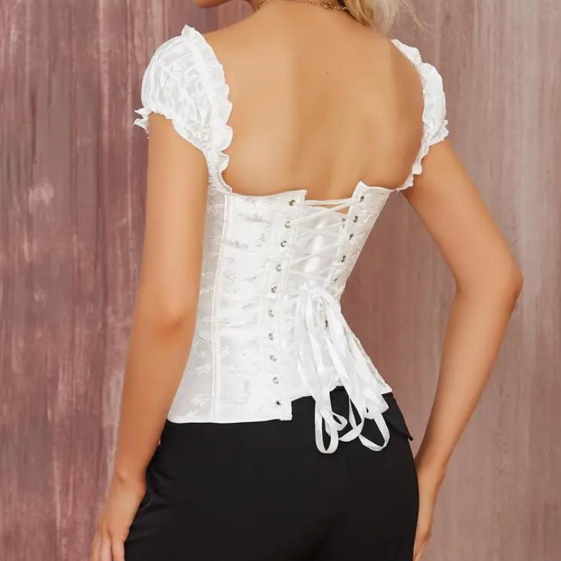 Corset y Tanga Blanco Brocado Varillas