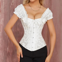 Corset y Tanga Blanco Brocado Varillas