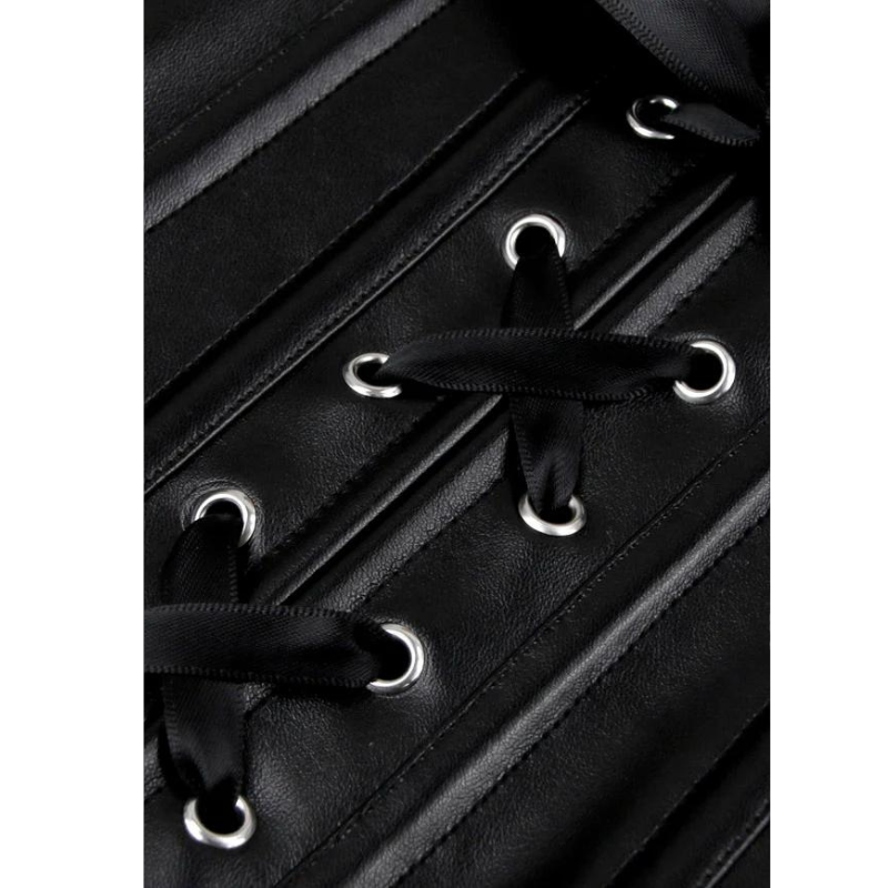 Corset y Tanga Cremallera Wetlook Negro