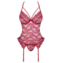 Corset y Tanga De Obsessive Rojo Burdeos Con Liguero  Ivetta