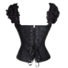 Corset y Tanga Negro Brocado Varillas