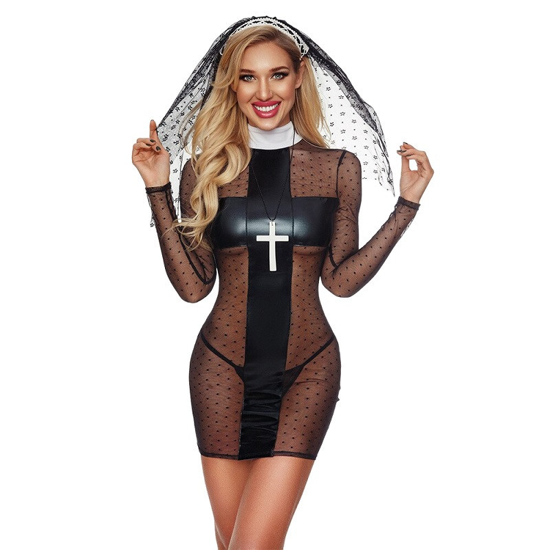 Disfraz De Monja Sexy Mini Vestido
