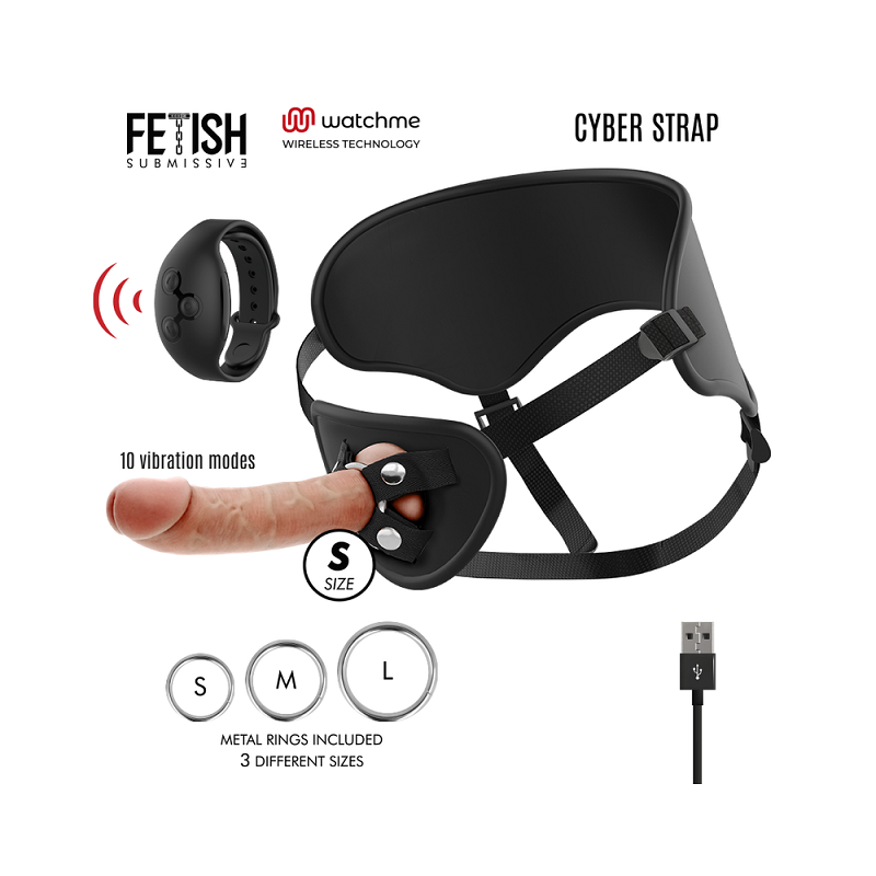 Arnés Femenino Macizo Con Vibración Silicona Control Remoto Watchme S