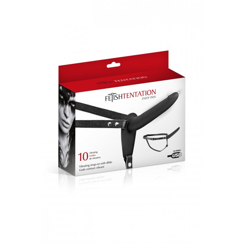 Arnés Femenino Macizo Con Vibración Silicona Fetish Tentation Negro