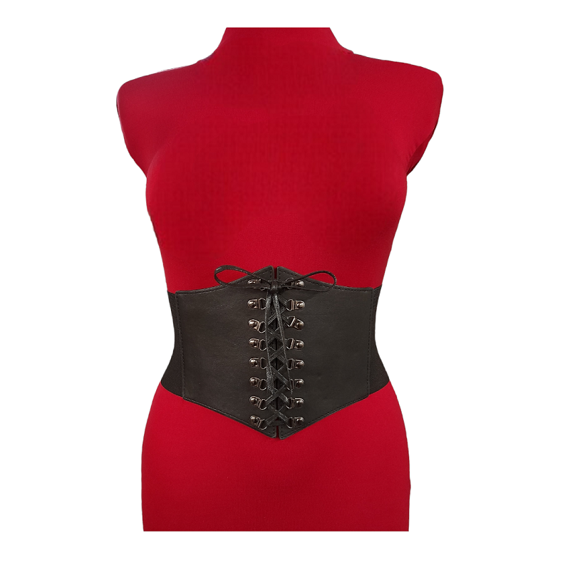 Cinturón Corset Elástico Broches Cordón Fino Negro