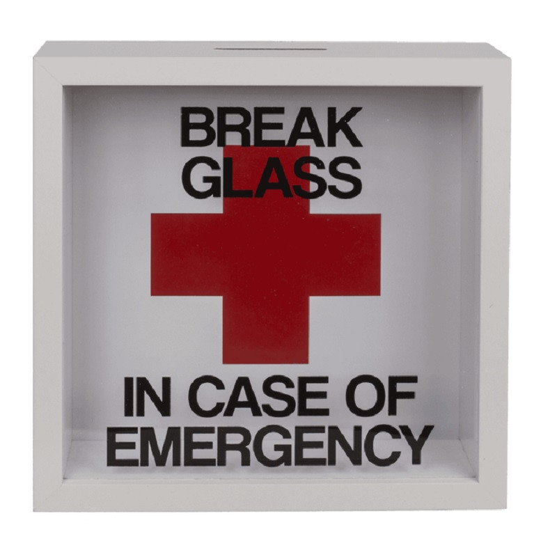 Hucha Madera Break Glass In Case Of Emergency
