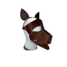Máscara Perro Cuero Marrón Lengua Roja