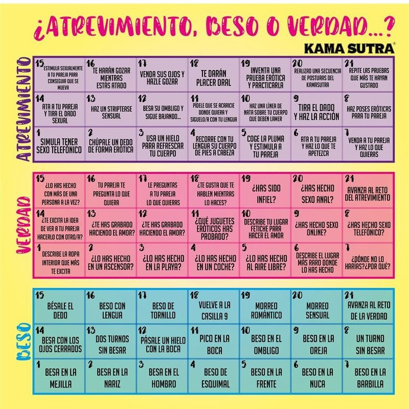 Juego de Tablero Kamasutra ¿Atrevimiento, beso o verdad?