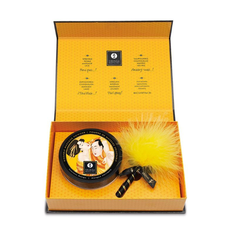 Kit Polvos Besables Masaje + Plumero Mango Shunga