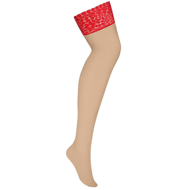 Medias Obsessive Beige Lisas Encaje Rojo Blossmina Medias Obsessive Beige Lisas Encaje Rojo Blossmina