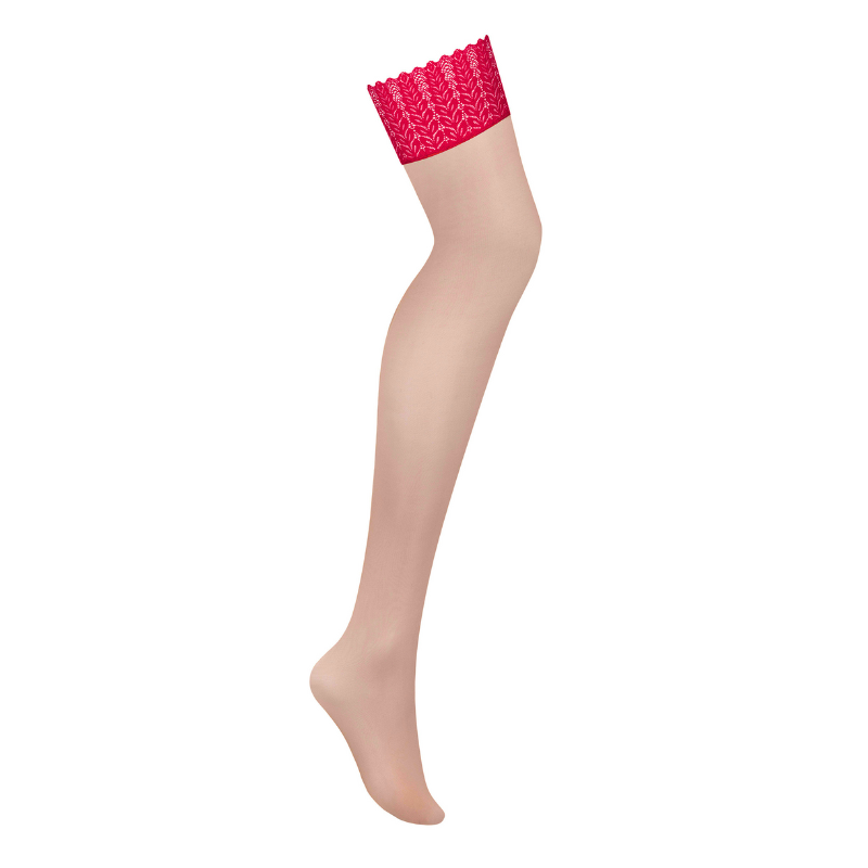 Medias Obsessive Beis Lisas Encaje Rojo Ingridia