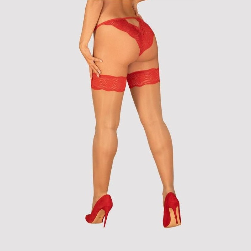 Medias Obsessive Beige Lisas Liga Encaje Con Silicona Roja Mellania