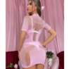 Mini Vestido de Red Elástico Rosa 7602