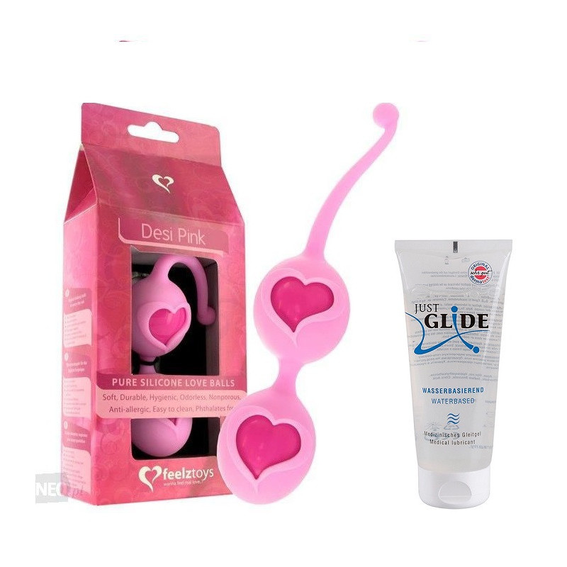 Pack Love Balls Silicone Desi Pink Feelztoys + 1 Bote de Lubricante Just Glide Neutro