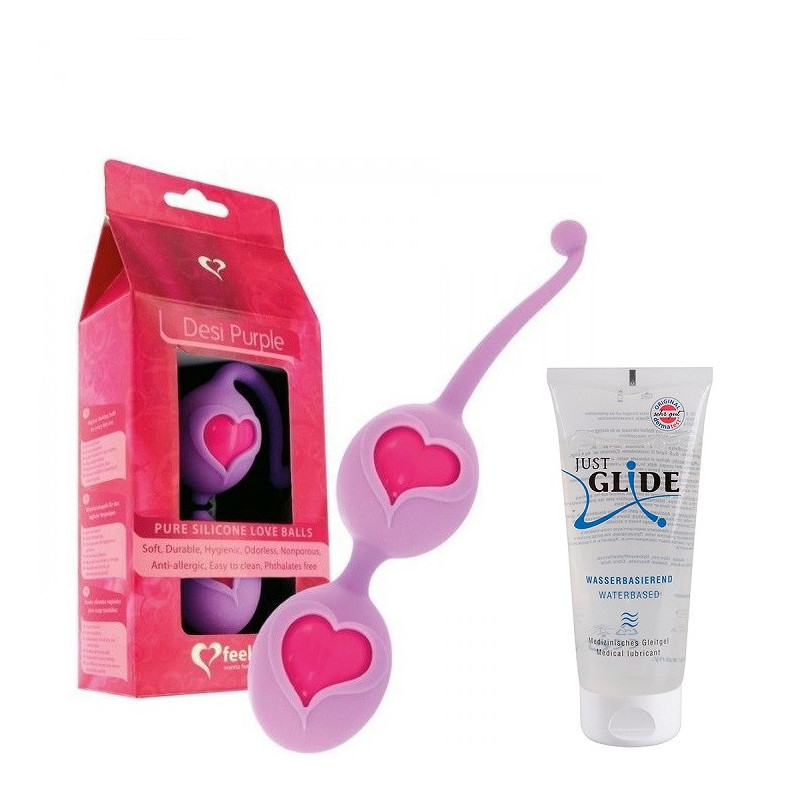 Pack Love Balls Silicone Desi Purple Feelztoys + 1 Bote de Lubricante Just Glide Neutro