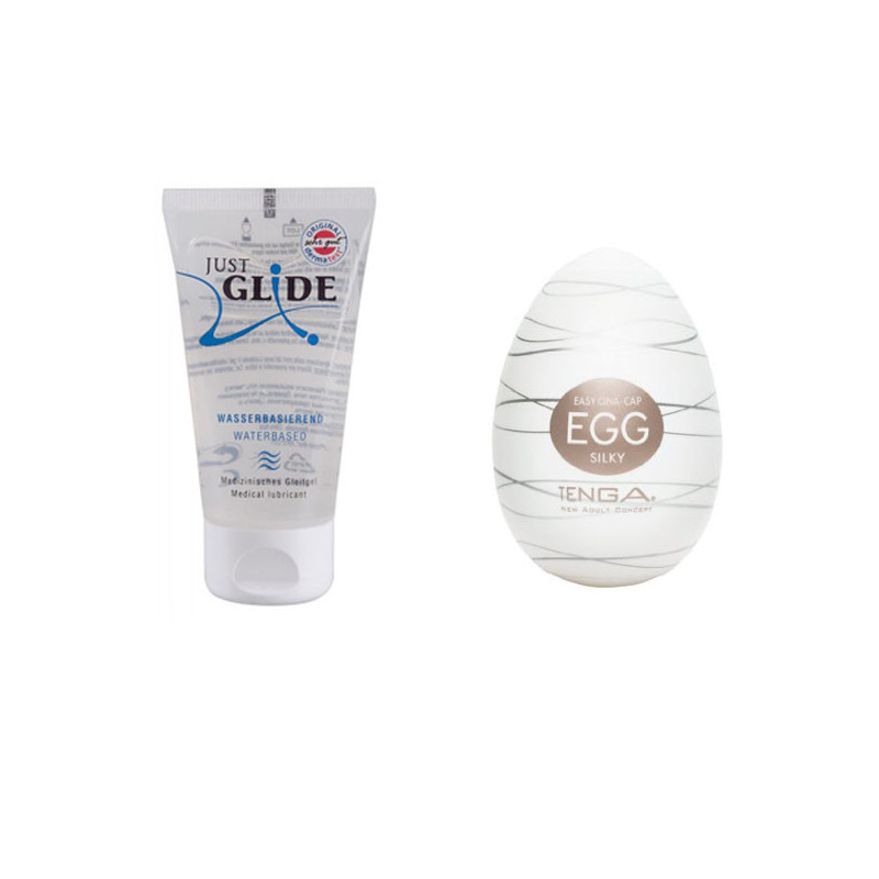 Pack Lubricante Base Acuosa Just Glide + Huevo Masturbador Tenga